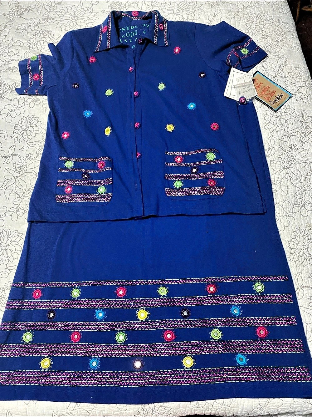 Cottage core, country core,Embroidered Set in Blue Size Large NWT